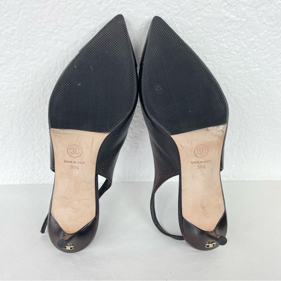 {Chanel} Bronze Leather CC Cap Toe Slingback Sandals Size 39.5 - Picture 11 of 14